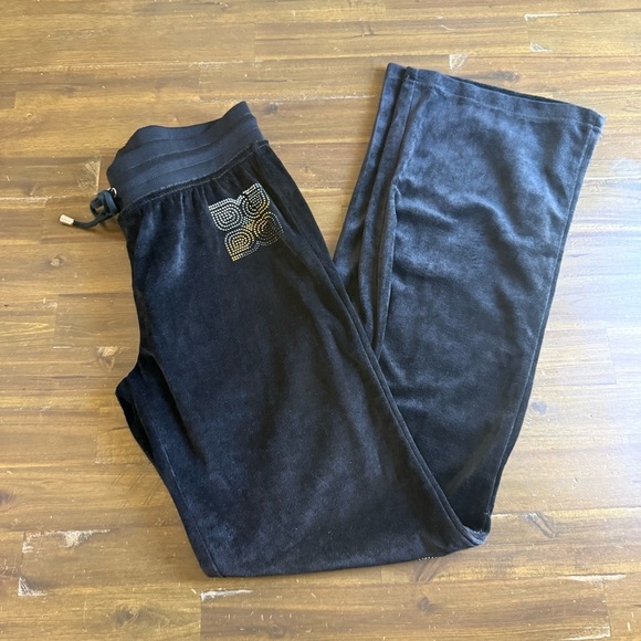 BCBGMaxazria Black Embellished Velour Track Suit Pants - Picture 7 of 11